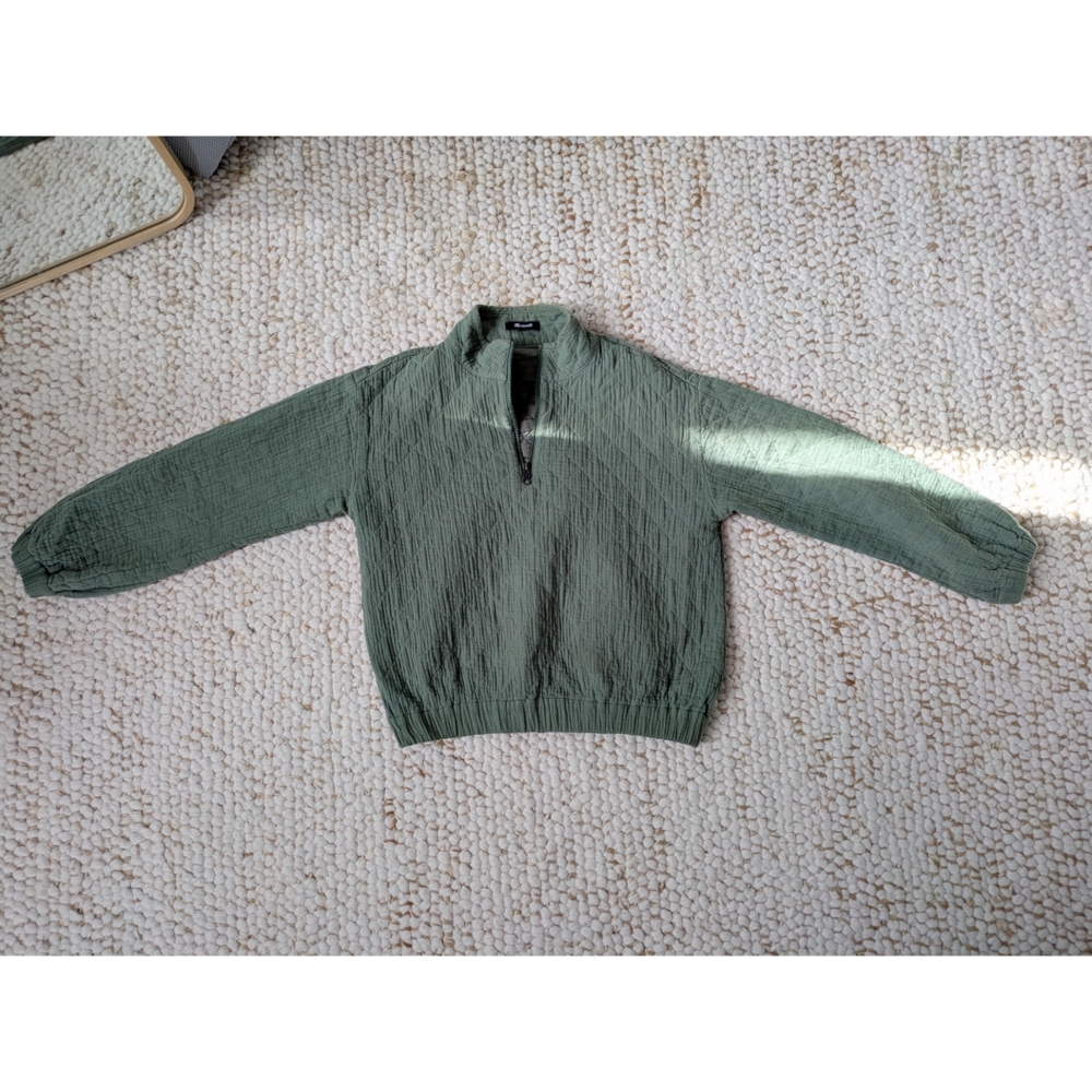 Madewell Olive Green Quilted Half-zip Top - Picture 12 of 14